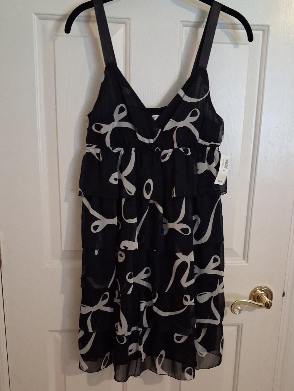 Old Navy Black Dress with White Ribbon Print